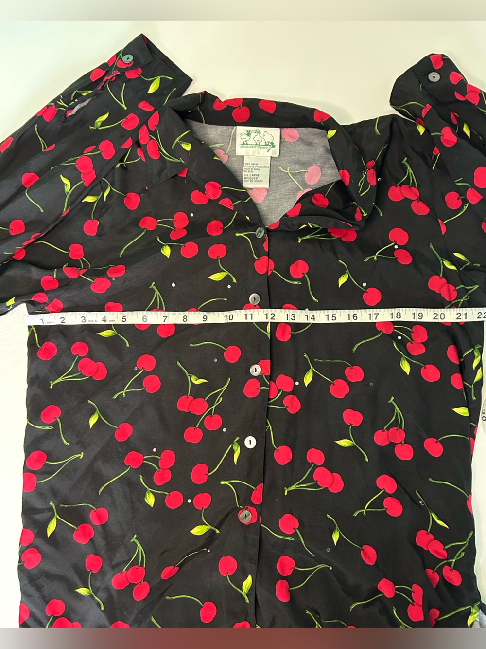 Vintage 80s cherry print top with rhinestones button up blouse - Picture 5 of 6